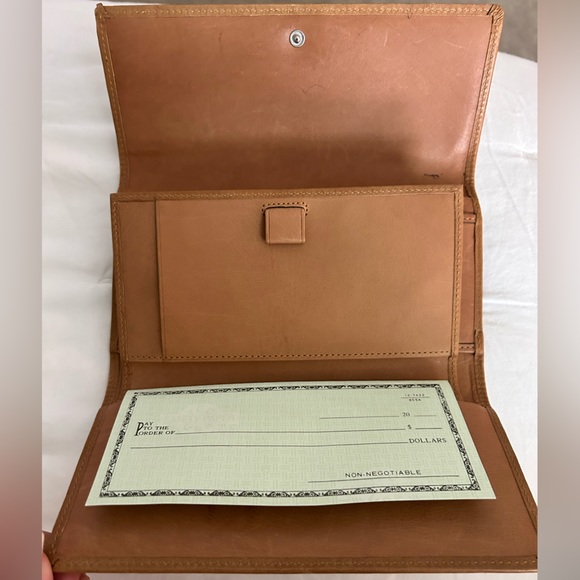 Authentic Coach Tan Wallet with checkbook slot and pen loop. (Pre-owned) - Picture 3 of 4